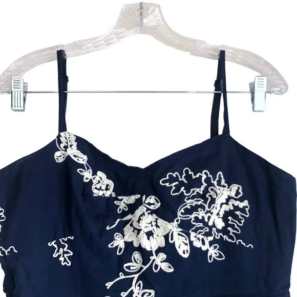 J. Crew Women's Cami Dress Size 10 Floral Embroidered Blue Lined Y2K Knee Length - Picture 4 of 9